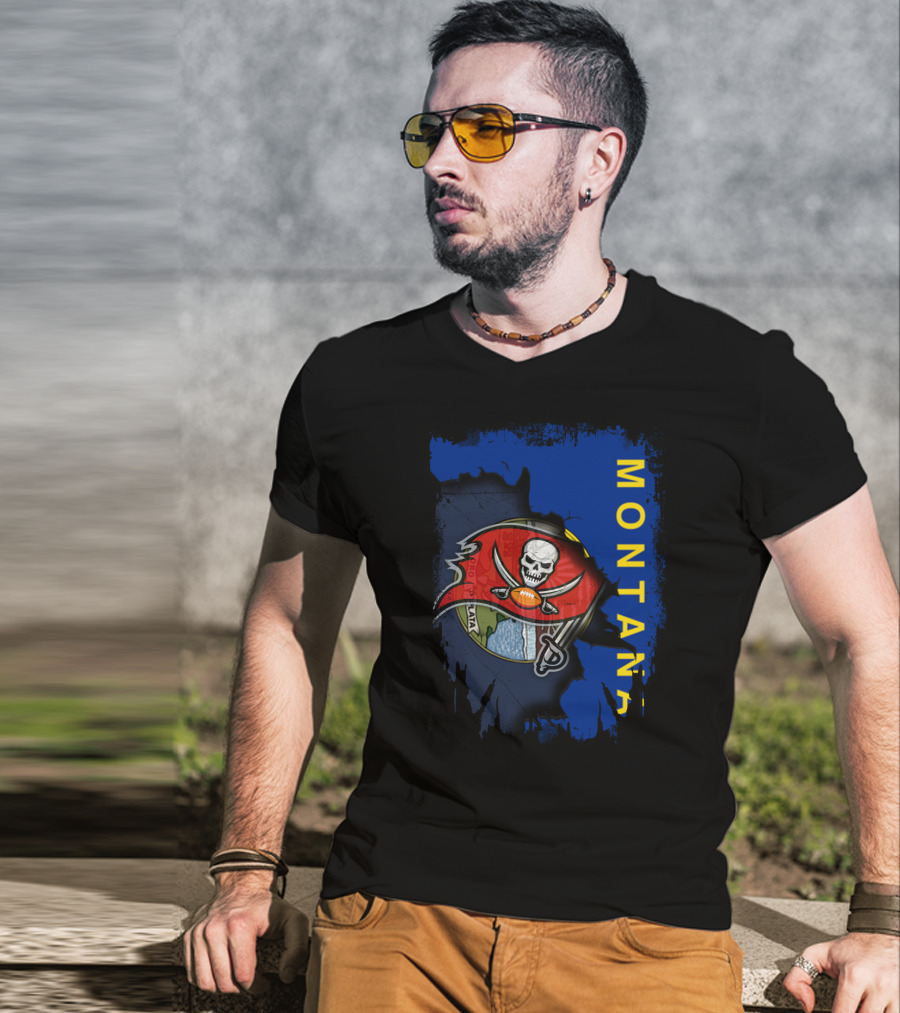 Montana Buccaneers Skull Football Logo Map T-Shirt