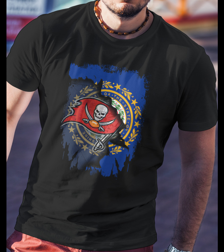 New Hampshire State Flag Combined With Tampa Bay Buccaneers T-Shirt