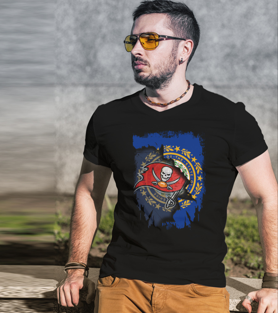 New Hampshire State Flag Combined With Tampa Bay Buccaneers T-Shirt