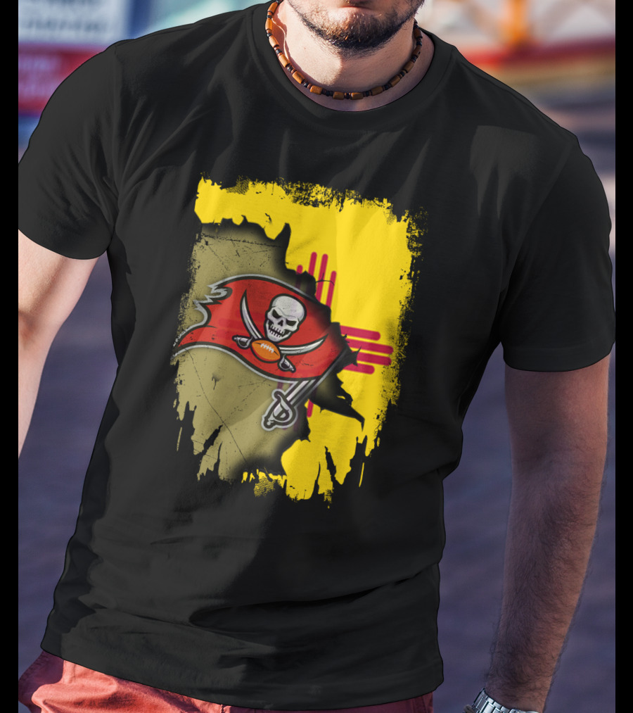 Together New Mexico With Buccaneers Logo And Flag Background T-Shirt