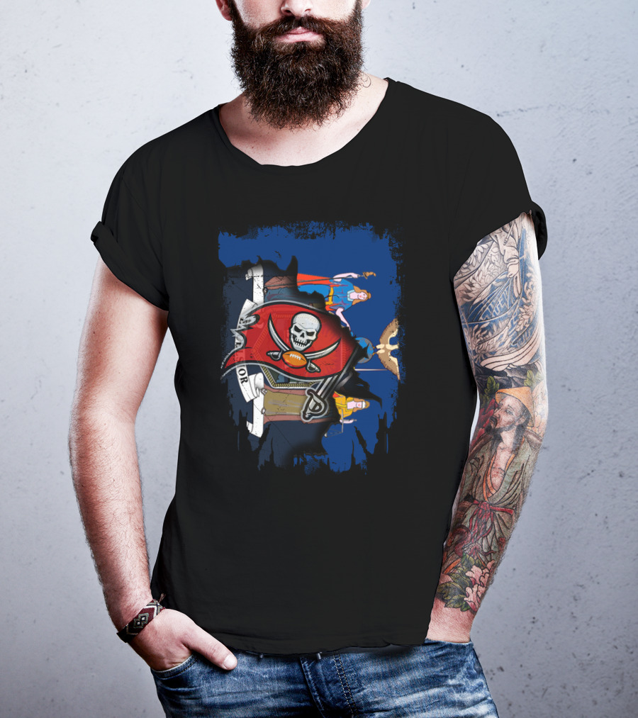 Together New York With Buccaneers Flag Logo And State T-Shirt