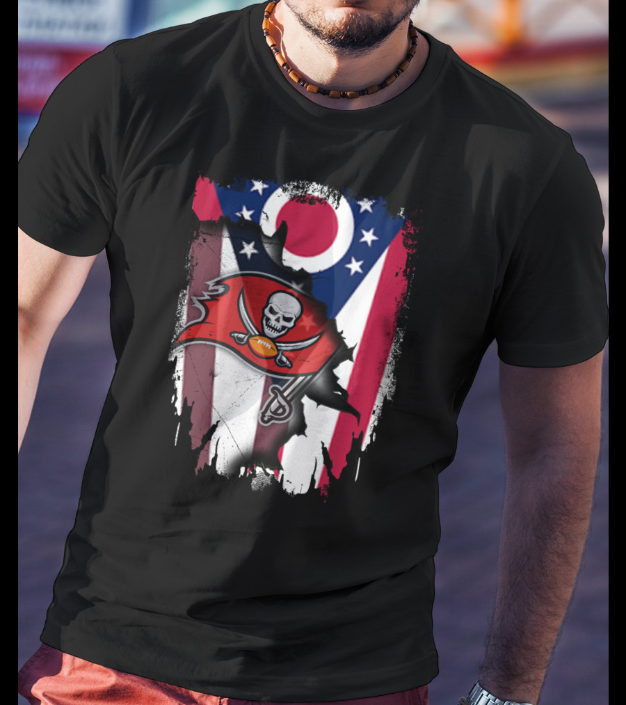 Ohio Flag With Tampa Bay Buccaneers Logo Together T-Shirt