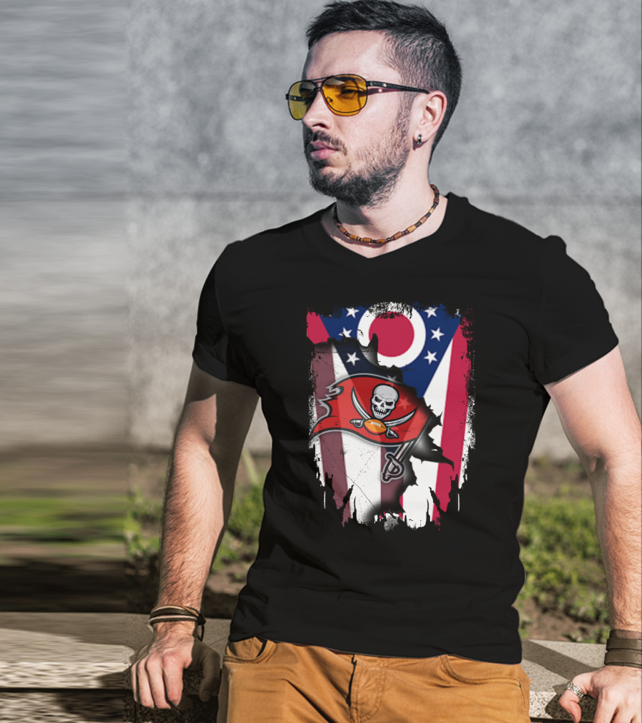 Ohio Flag With Tampa Bay Buccaneers Logo Together T-Shirt