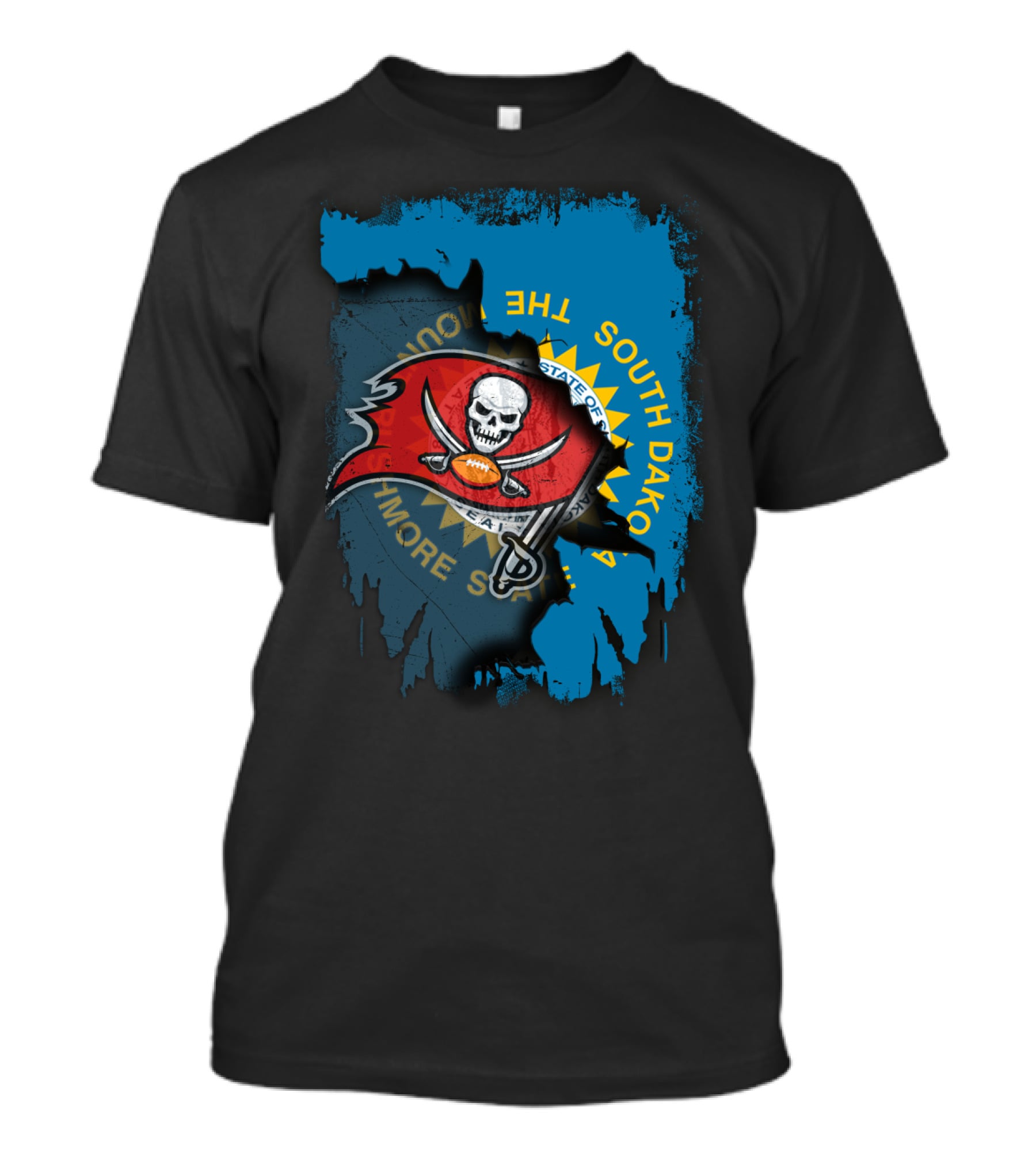 Together South Dakota Buccaneers Skull Football Flag Fusion T-Shirt