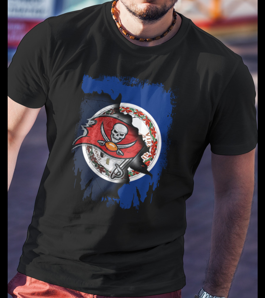Virginia Buccaneers Unity Flag Skull Football T-Shirt