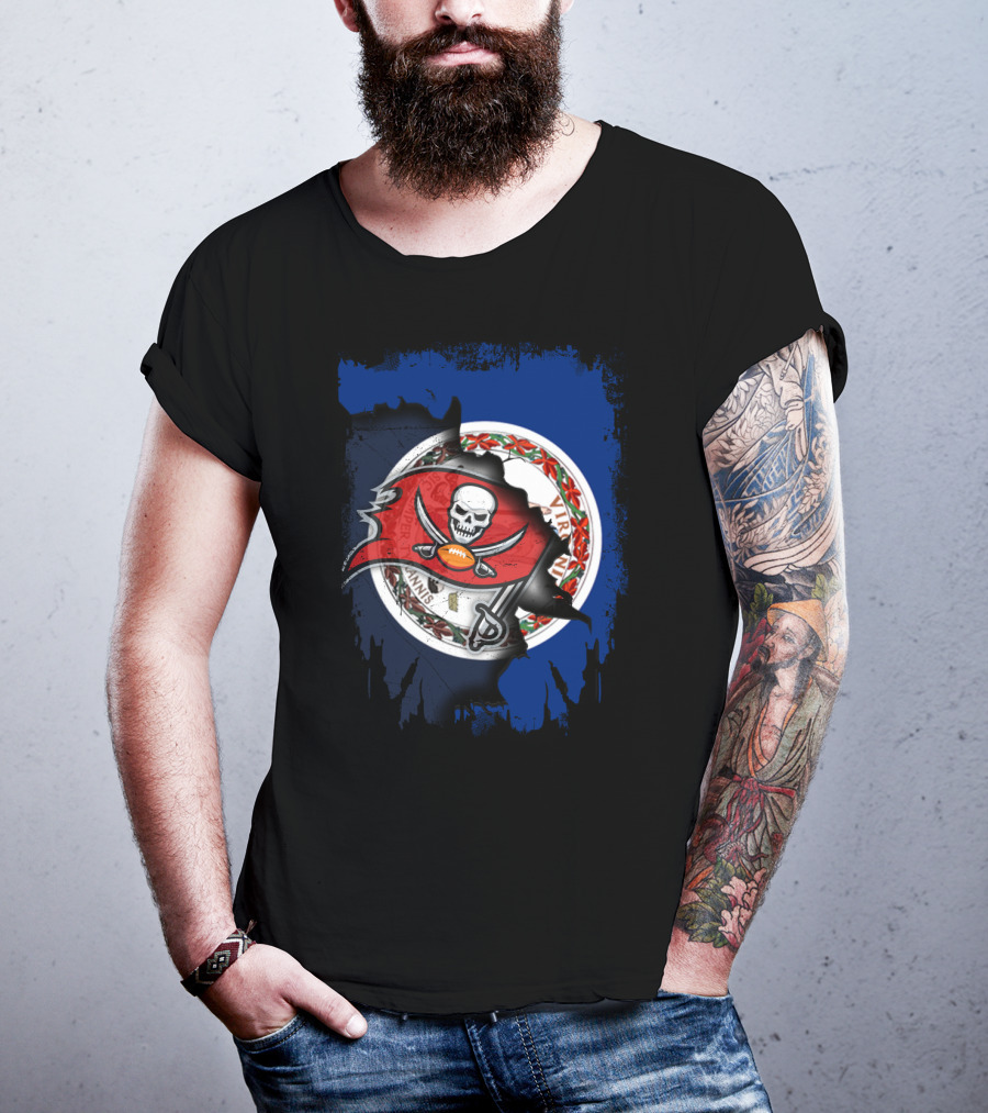Virginia Buccaneers Unity Flag Skull Football T-Shirt