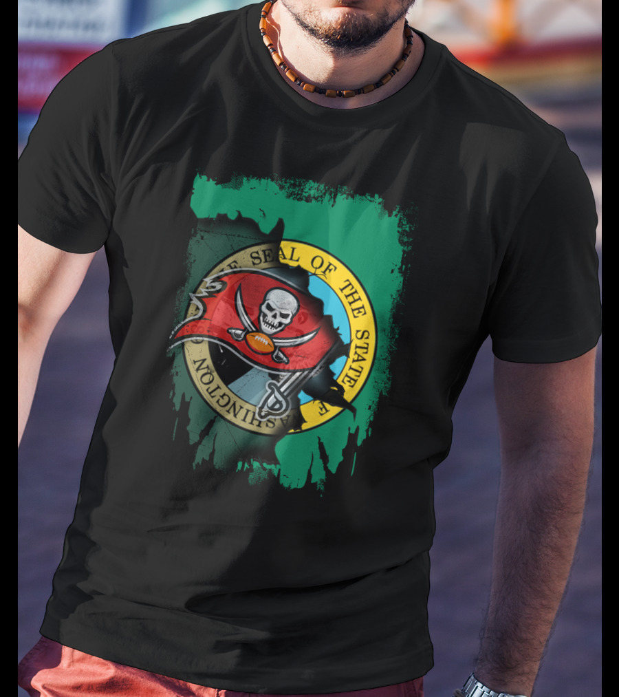 Washington State Seal And Buccaneers Logo Fusion T-Shirt