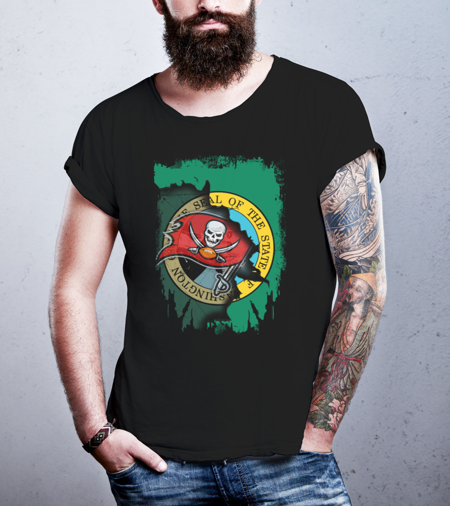 Washington State Seal And Buccaneers Logo Fusion T-Shirt