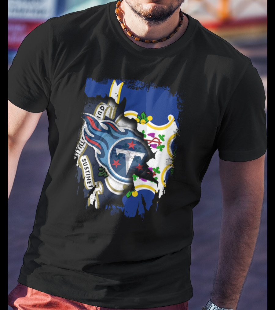 Connecticut Flag With Tennessee Titans Logo Fusion T-Shirt