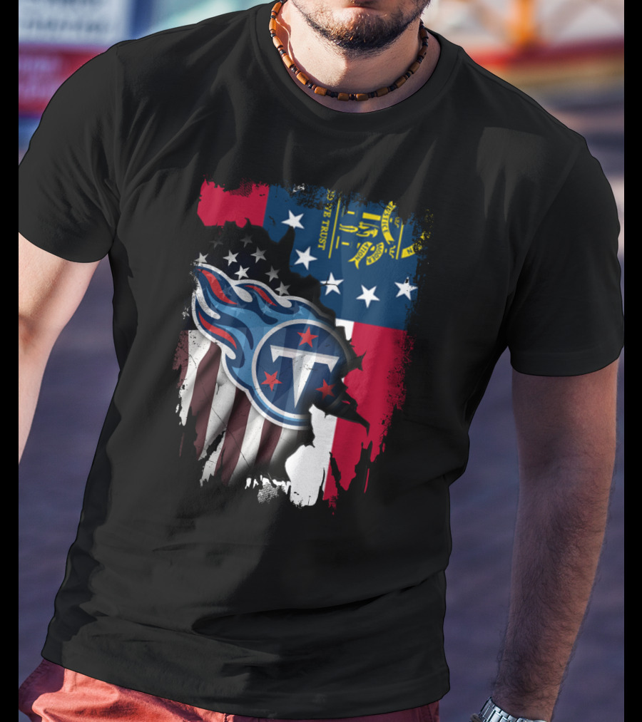 Georgia State Flag With Tennessee Titans Logo Fusion T-Shirt