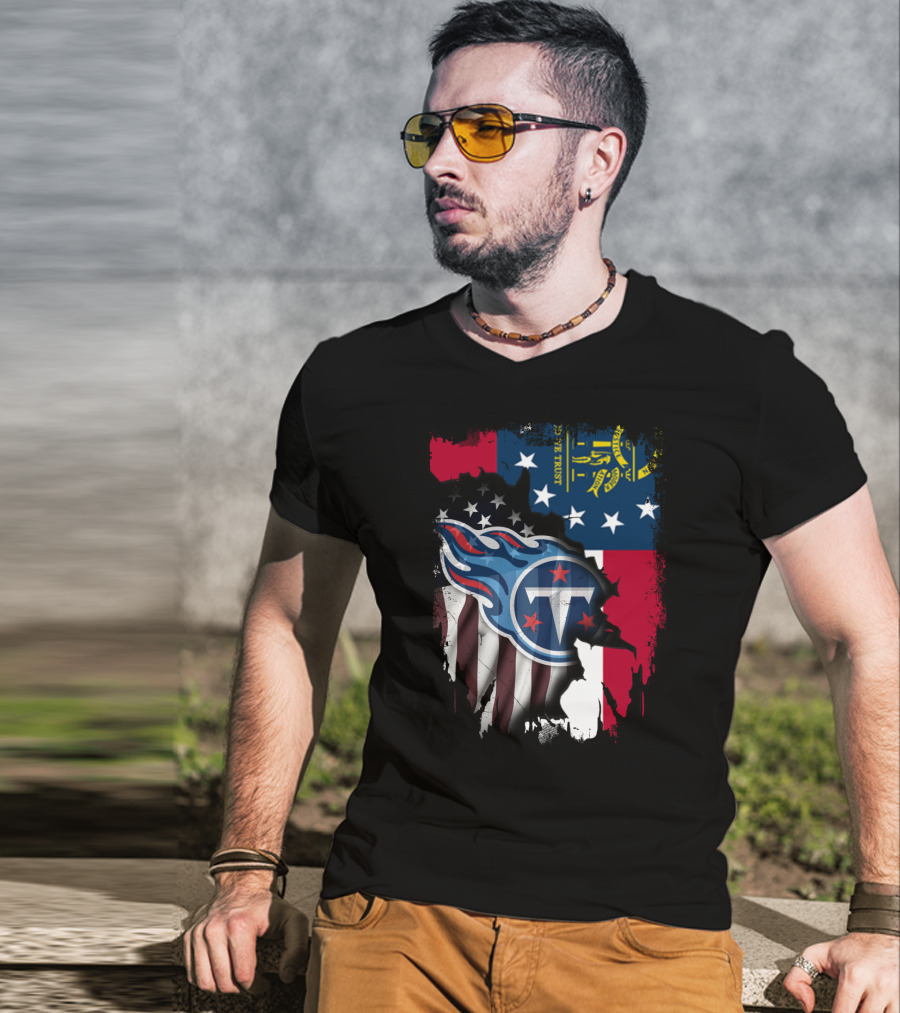 Georgia State Flag With Tennessee Titans Logo Fusion T-Shirt