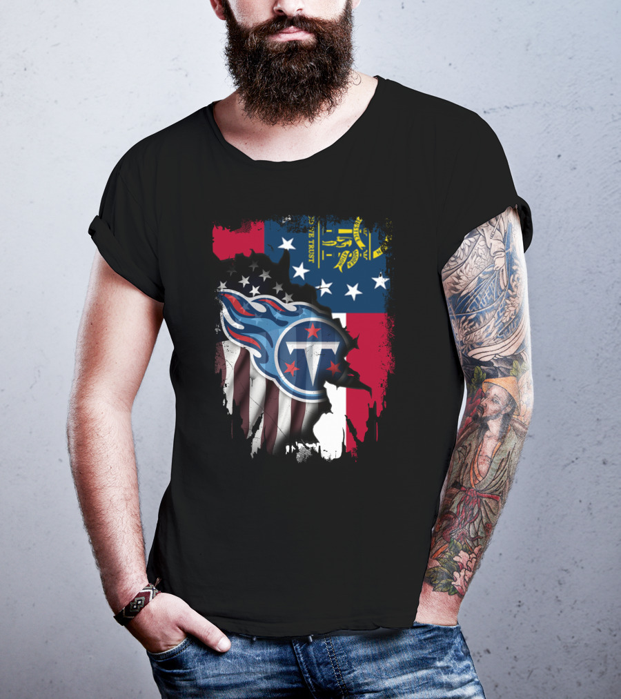 Georgia State Flag With Tennessee Titans Logo Fusion T-Shirt