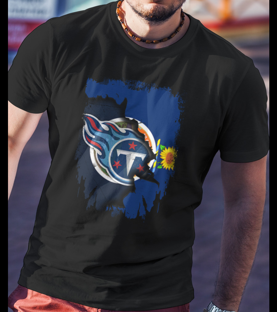 Titans Logo With Kansas Flag Sunflower Together T-Shirt