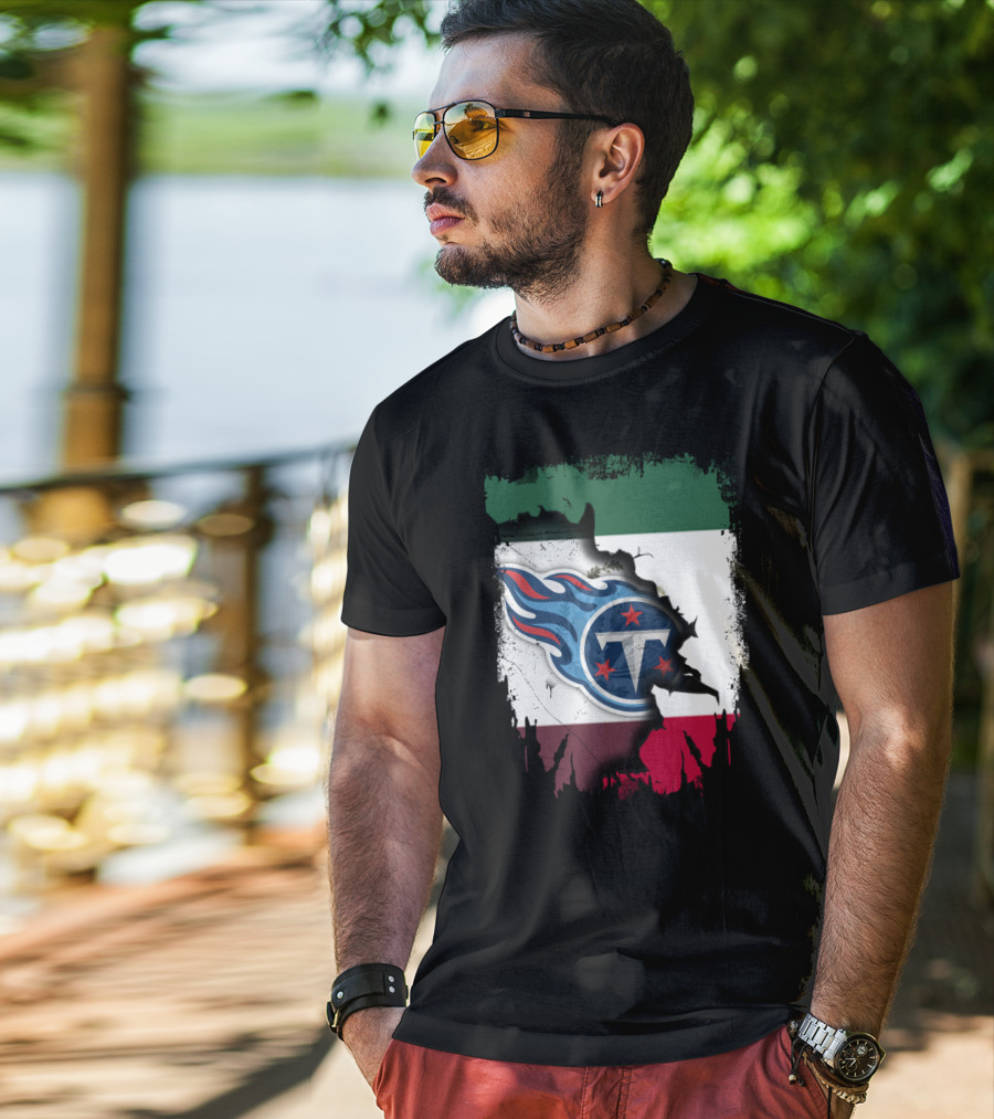 Titans Logo Blending With Mexico Flag - Together Mexico With Titans T-Shirt