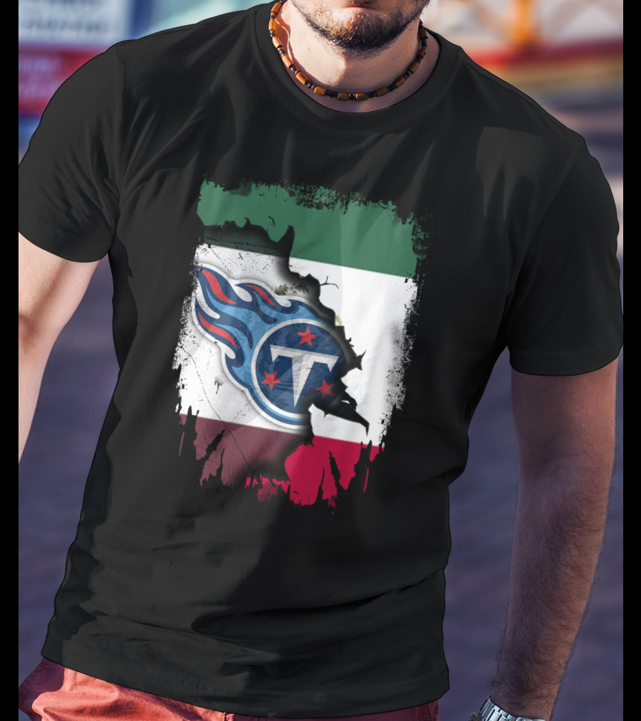 Titans Logo Blending With Mexico Flag - Together Mexico With Titans T-Shirt