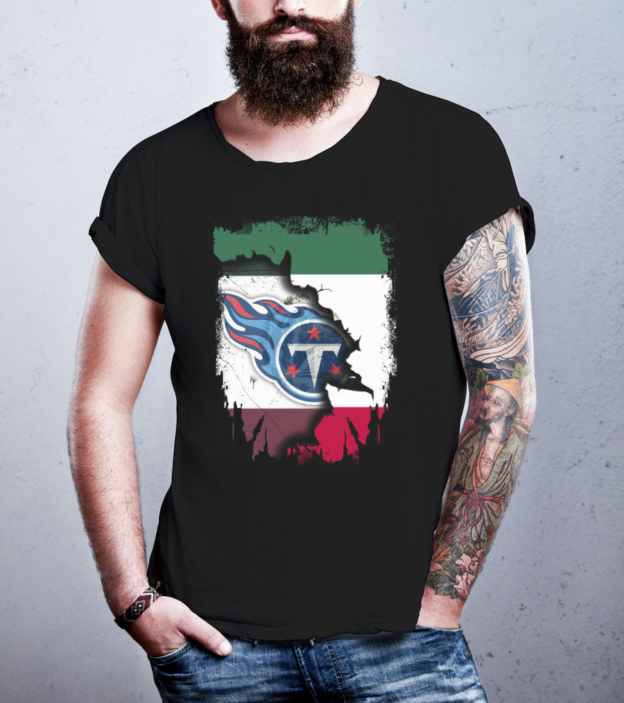 Titans Logo Blending With Mexico Flag - Together Mexico With Titans T-Shirt