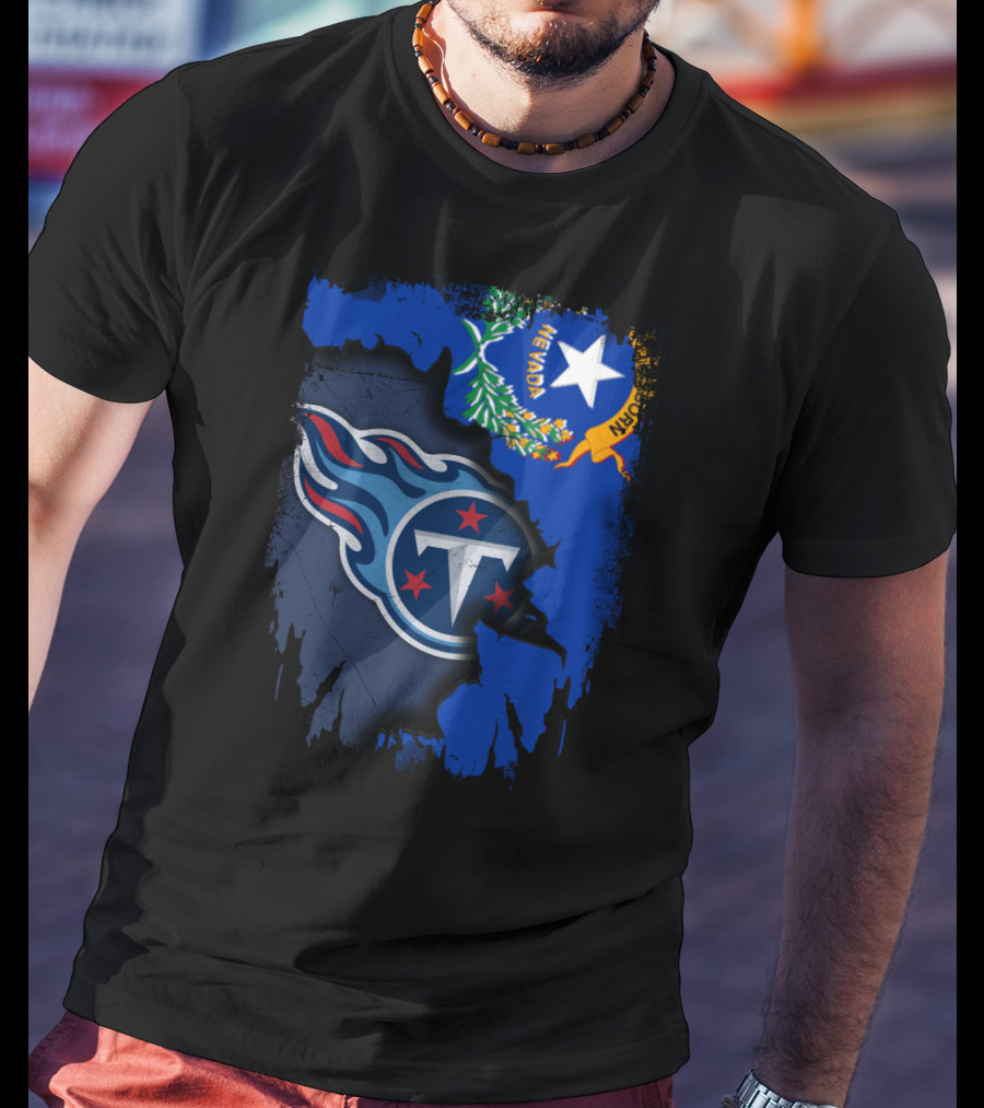 Nevada State And Tennessee Titans Logo Fusion T-Shirt