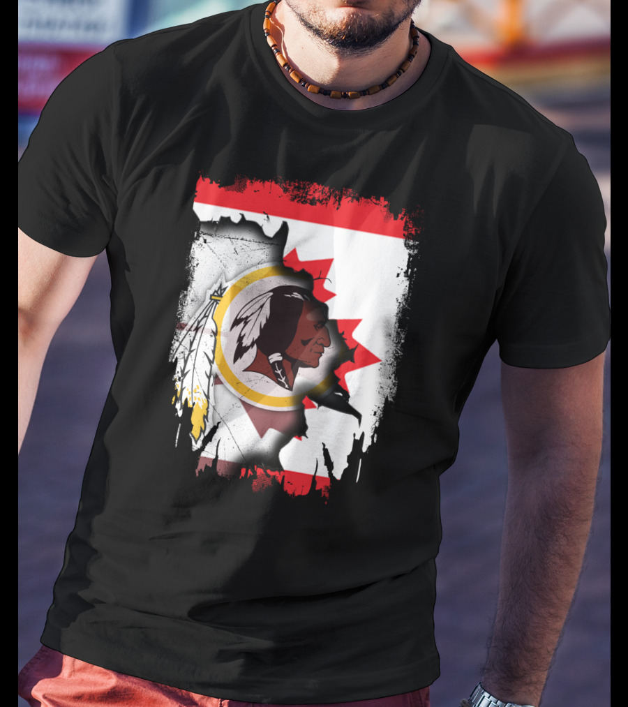 Together Canada Washington Redskins Logo In Torn Maple Leaf Flag T-Shirt