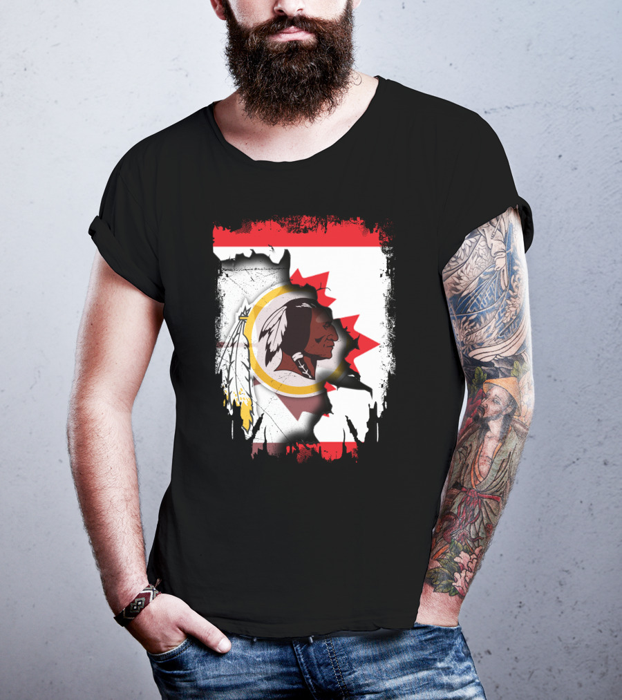 Together Canada Washington Redskins Logo In Torn Maple Leaf Flag T-Shirt