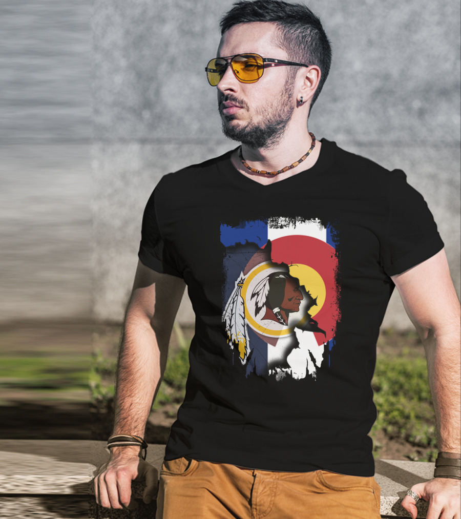 Colorado Flag Redskins Logo Together T-Shirt