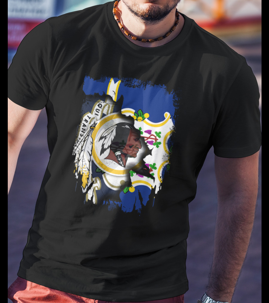 Connecticut State Emblem Overlay With Redskins T-Shirt