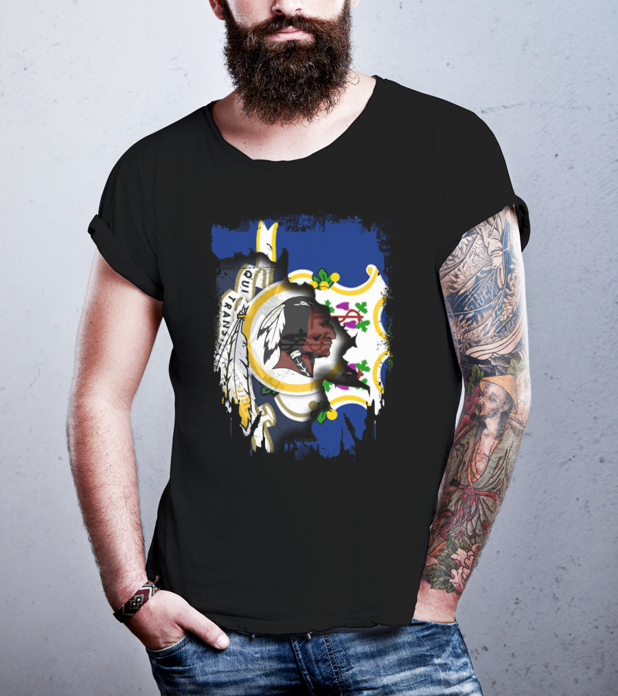 Connecticut State Emblem Overlay With Redskins T-Shirt