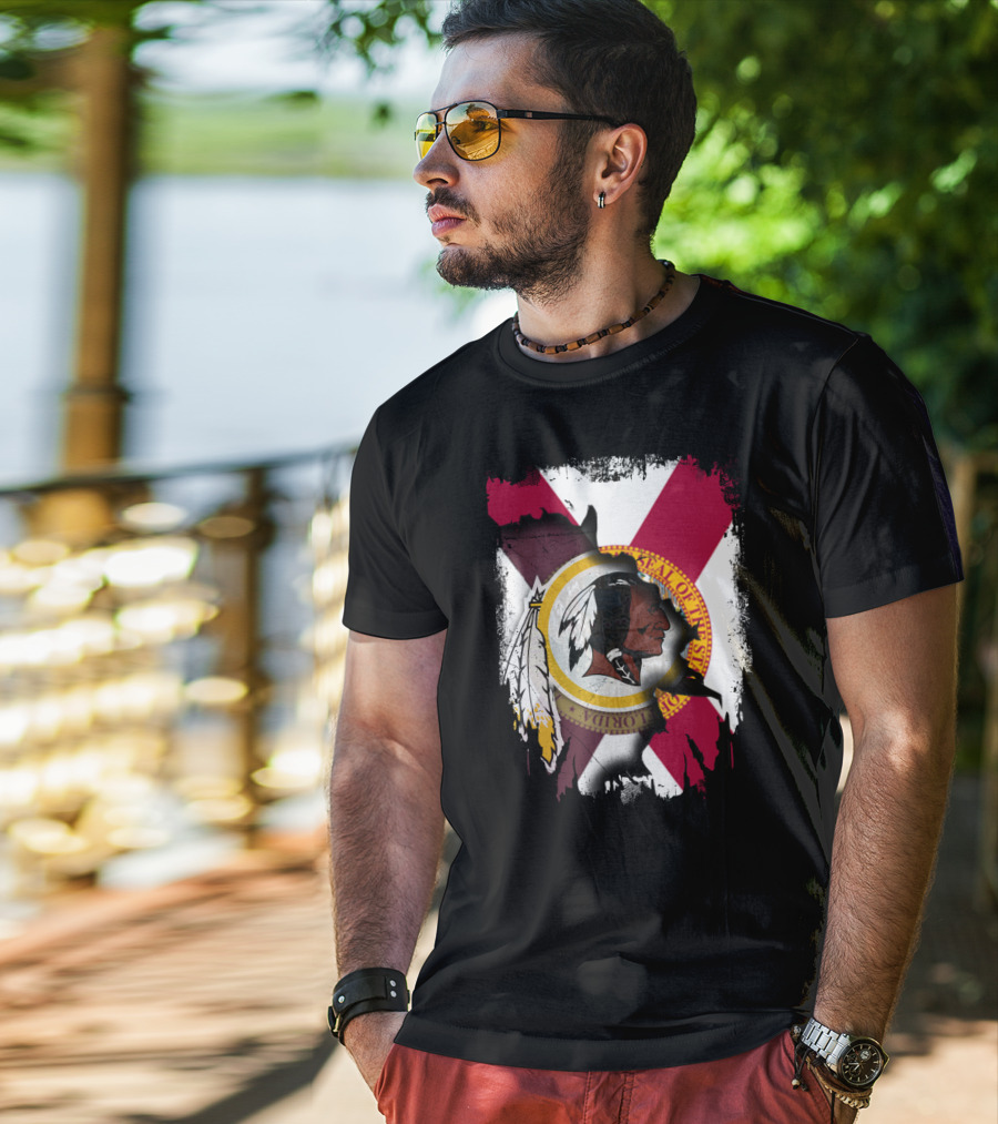 Florida State Flag With Redskins Face And Logo Together T-Shirt