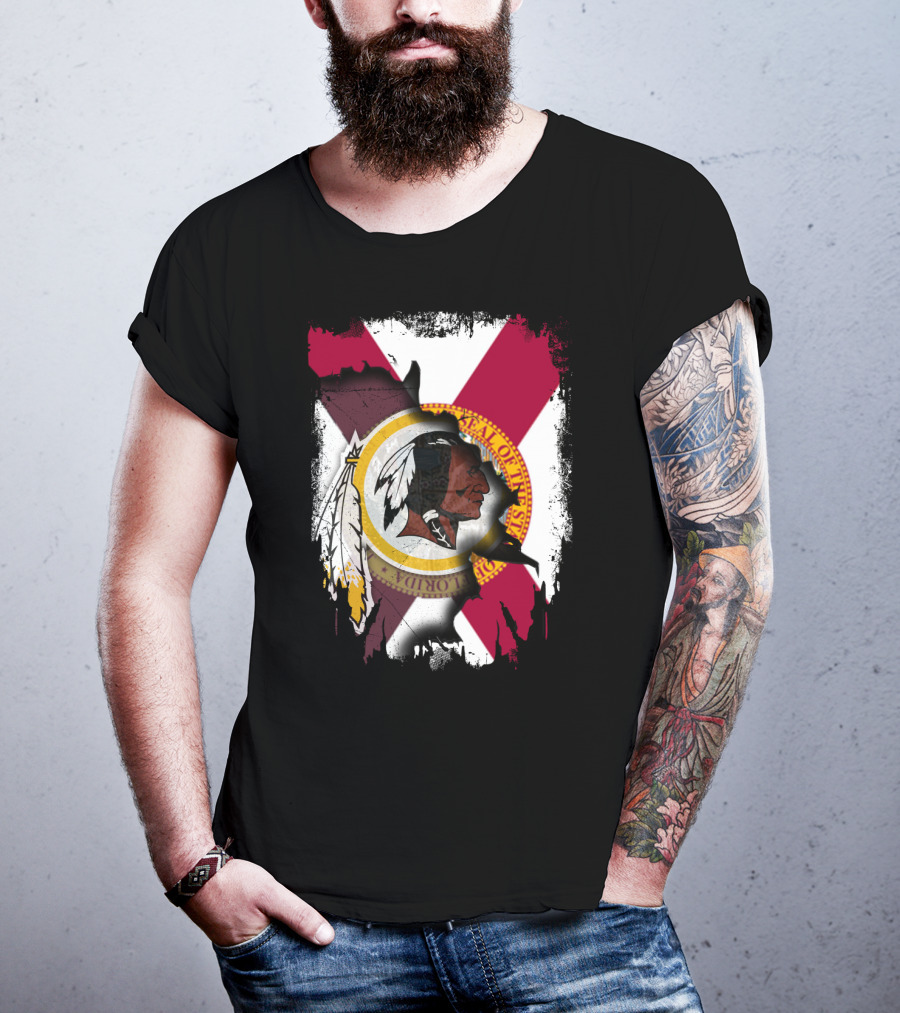 Florida State Flag With Redskins Face And Logo Together T-Shirt