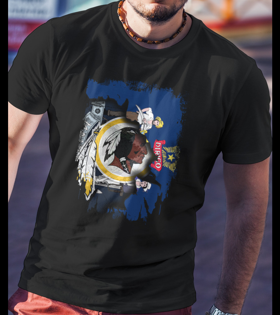 Together Maine With Redskins Dirigo Flag And Logo Montage T-Shirt