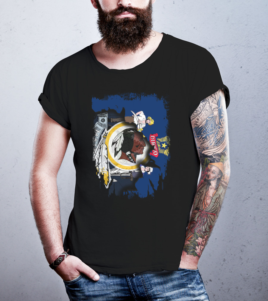 Together Maine With Redskins Dirigo Flag And Logo Montage T-Shirt