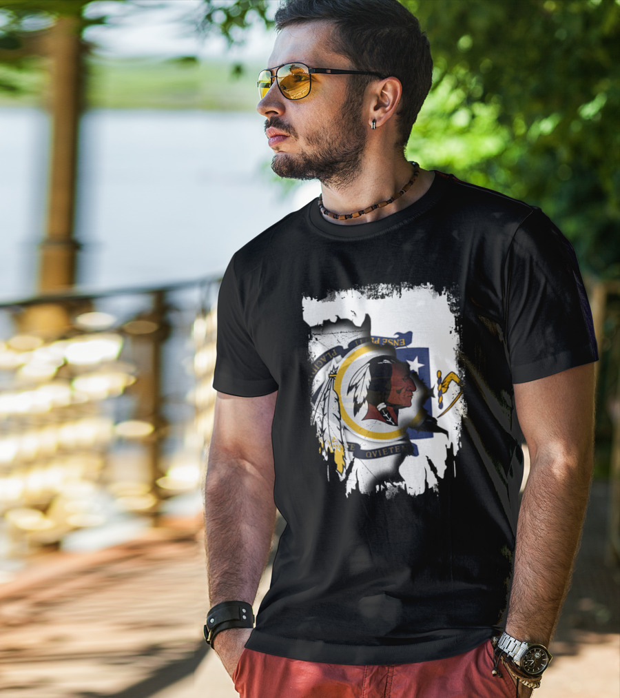 Together Massachusetts Flag With Washington Redskins Logo Fusion T-Shirt