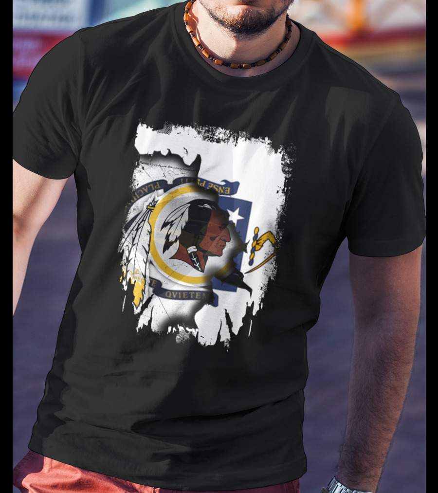 Together Massachusetts Flag With Washington Redskins Logo Fusion T-Shirt