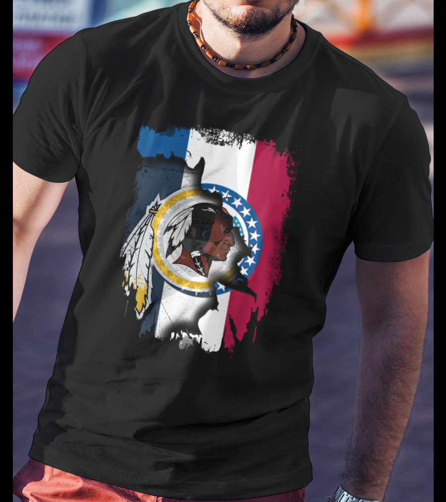 Missouri Flag With Washington Redskins Logo Fusion T-Shirt