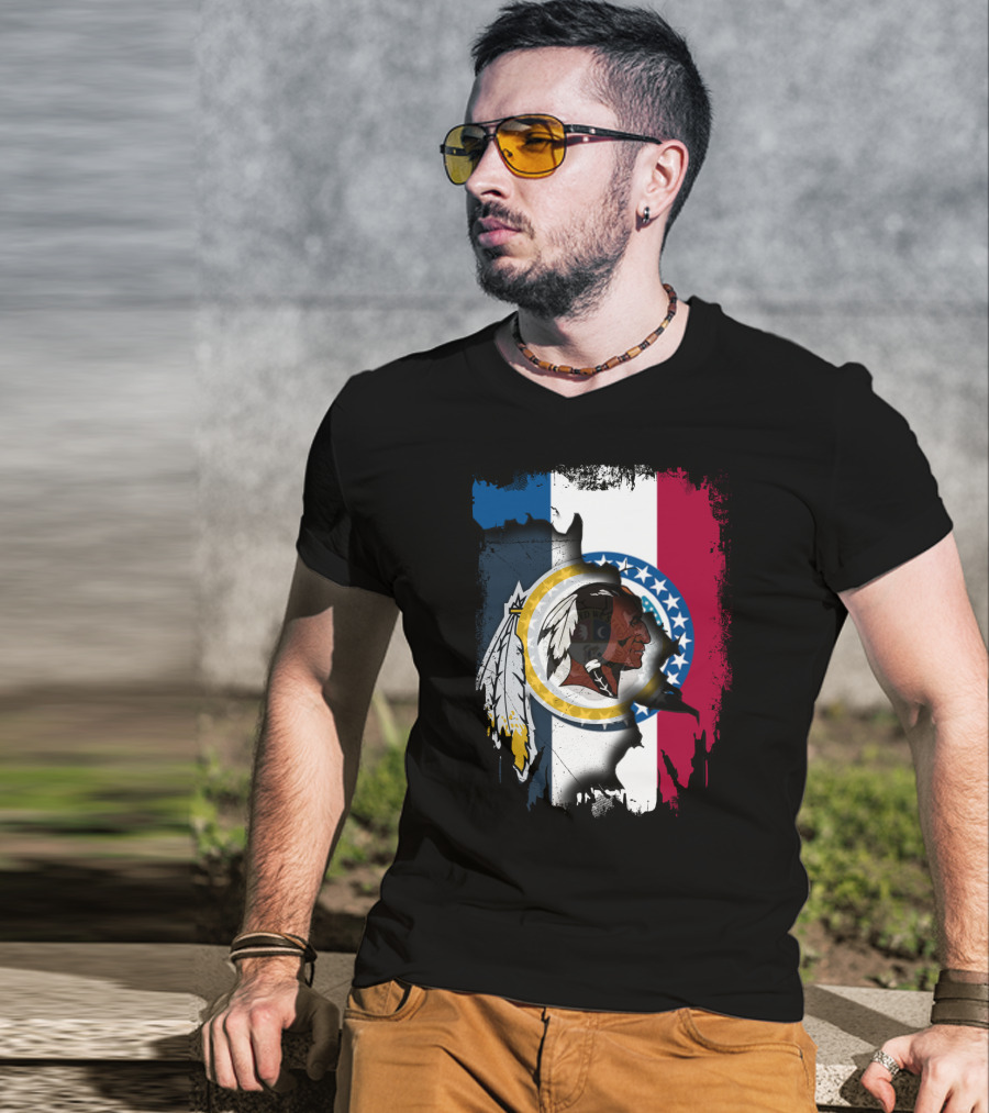Missouri Flag With Washington Redskins Logo Fusion T-Shirt