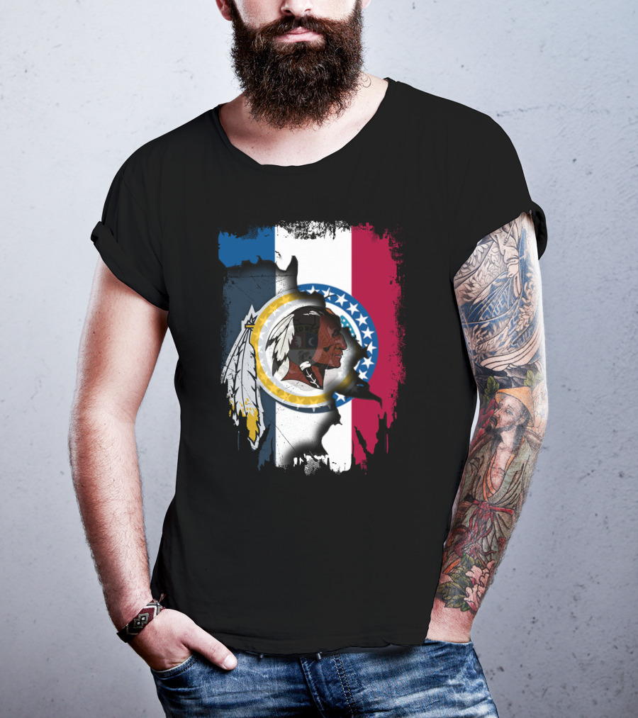 Missouri Flag With Washington Redskins Logo Fusion T-Shirt