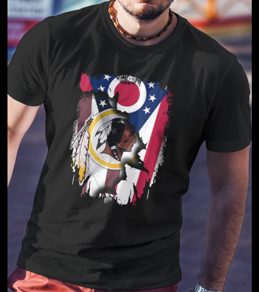 Ohio Flag With Washington Redskins Logo Fusion T-Shirt
