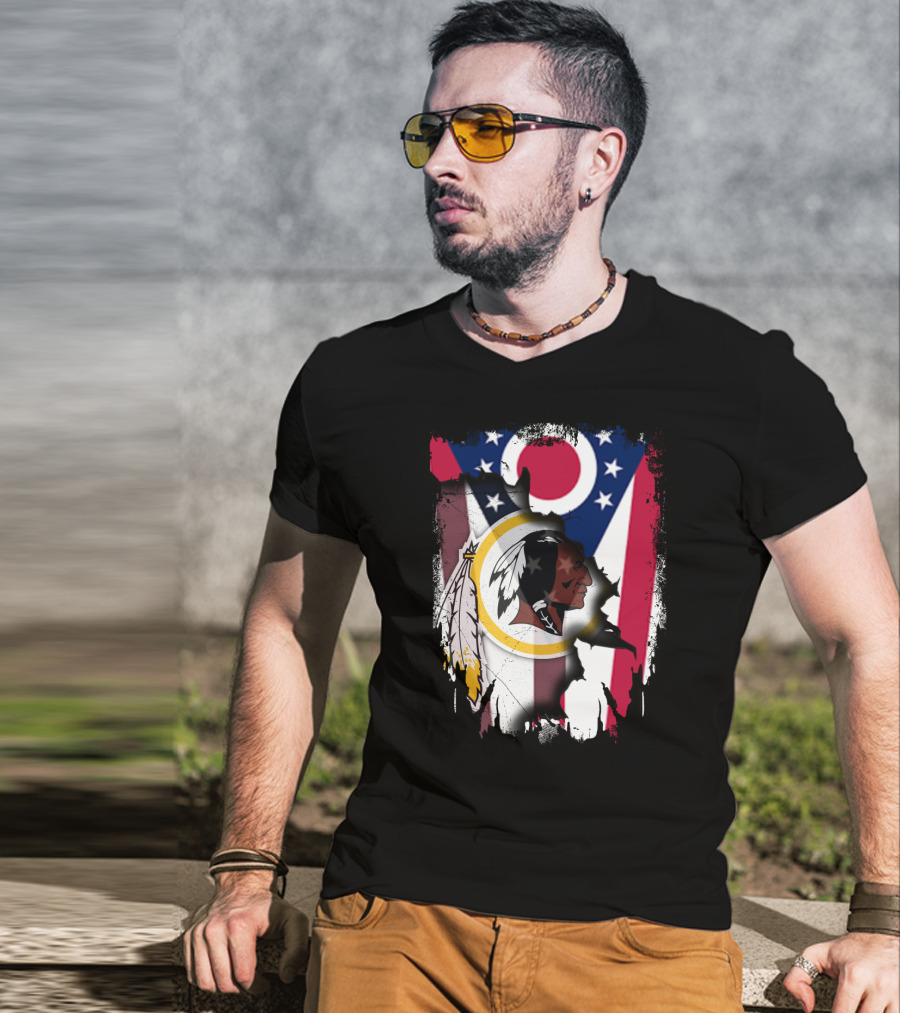 Ohio Flag With Washington Redskins Logo Fusion T-Shirt
