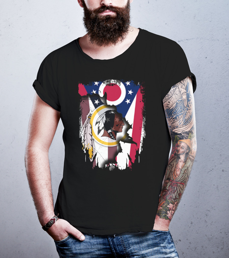 Ohio Flag With Washington Redskins Logo Fusion T-Shirt