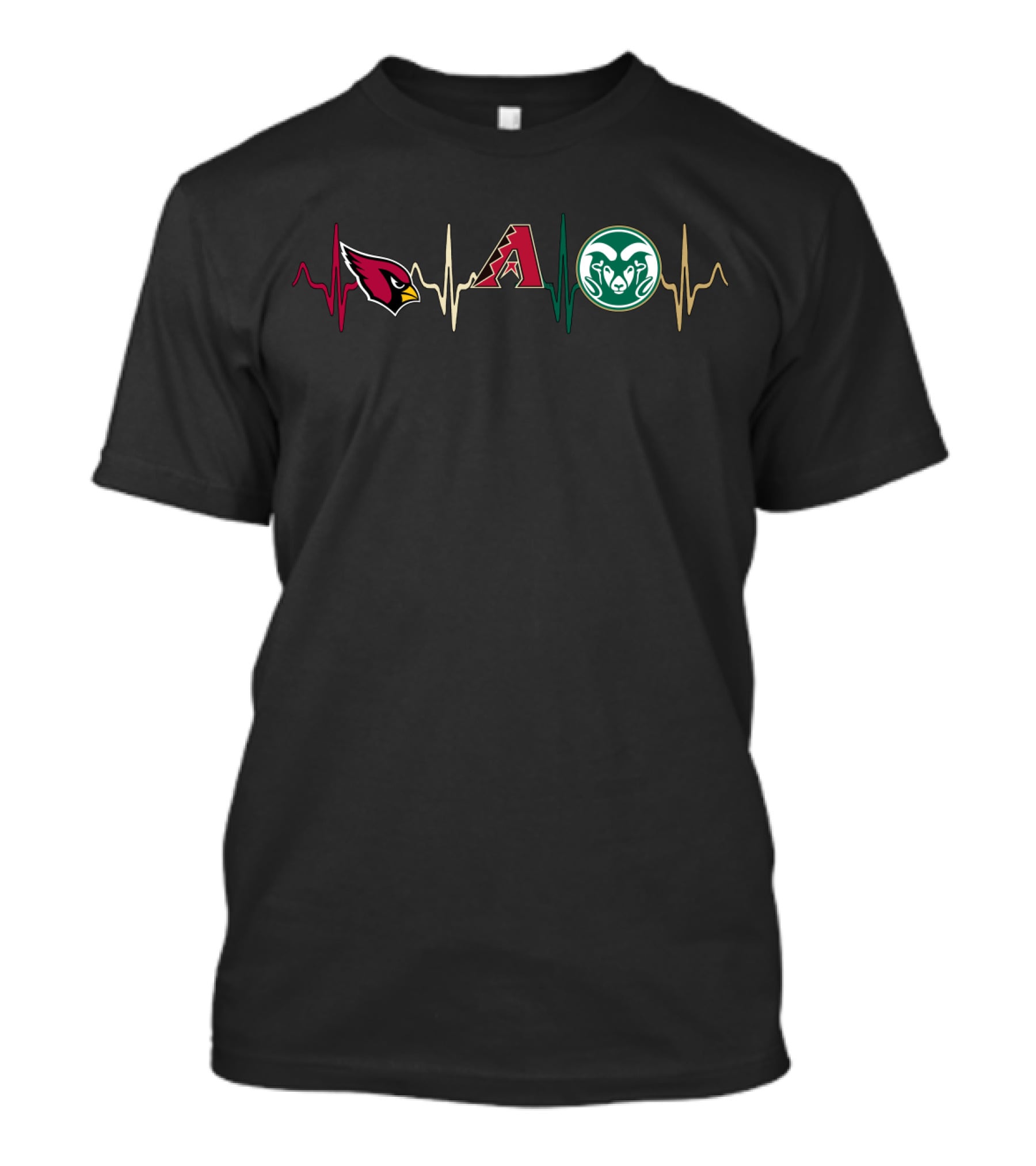 Love Cardinals Diamondbacks Rams Heartbeat T-Shirt