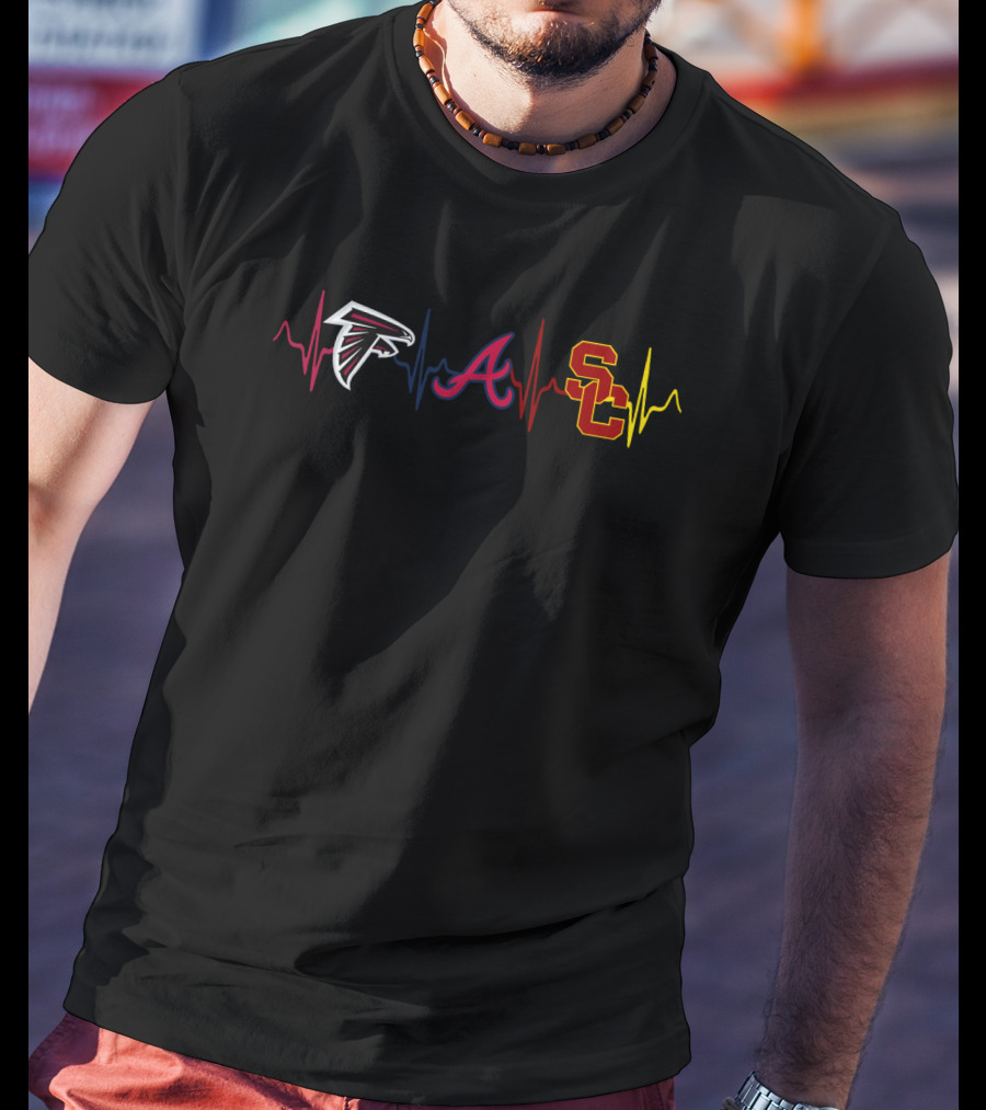 Falcons Braves Usc Love Heartbeat T-Shirt
