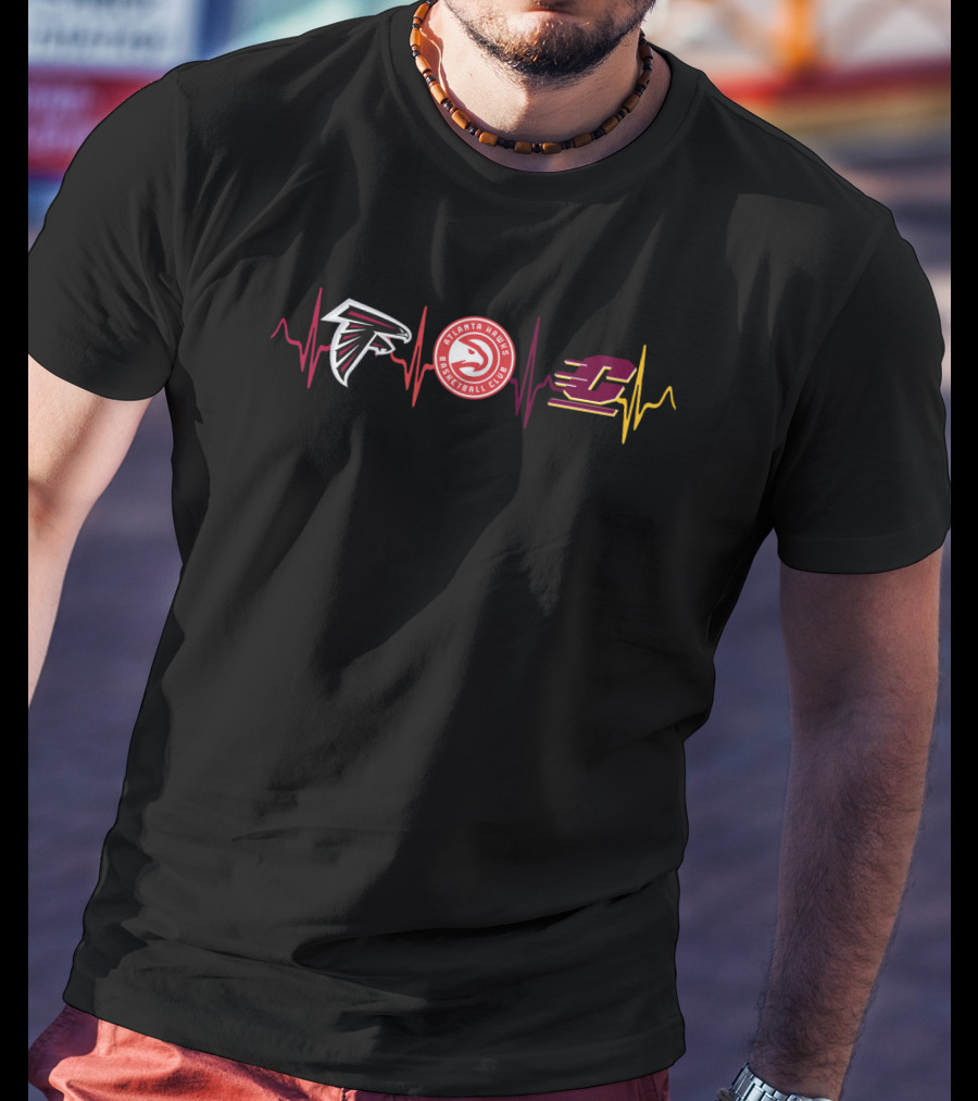 Atlanta Falcons Atlanta Hawks Central Michigan Chippewas Heartbeat T-Shirt