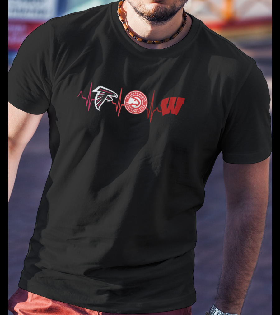 Atlanta Falcons Hawks Wisconsin Badgers Heartbeat T-Shirt
