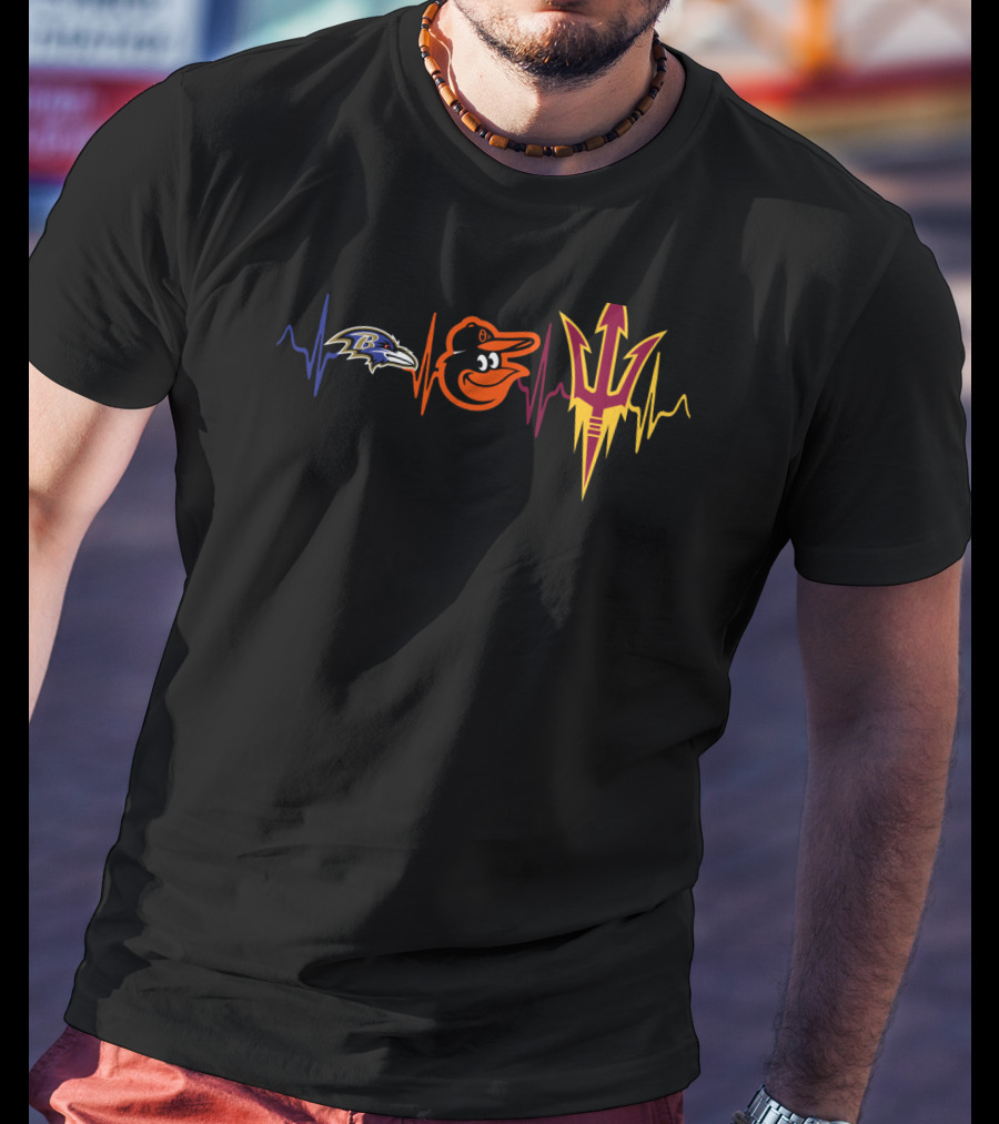 Love Ravens With Baltimore Orioles Arizona State Heartbeat T-Shirt