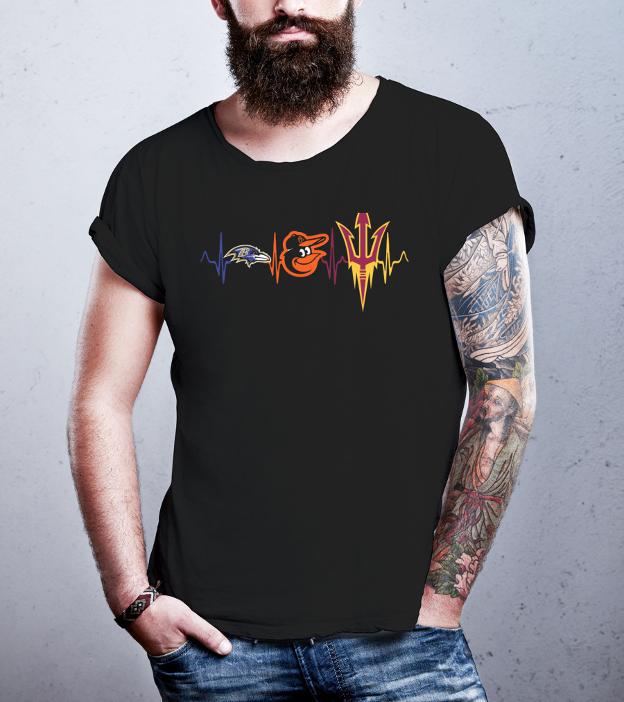 Love Ravens With Baltimore Orioles Arizona State Heartbeat T-Shirt