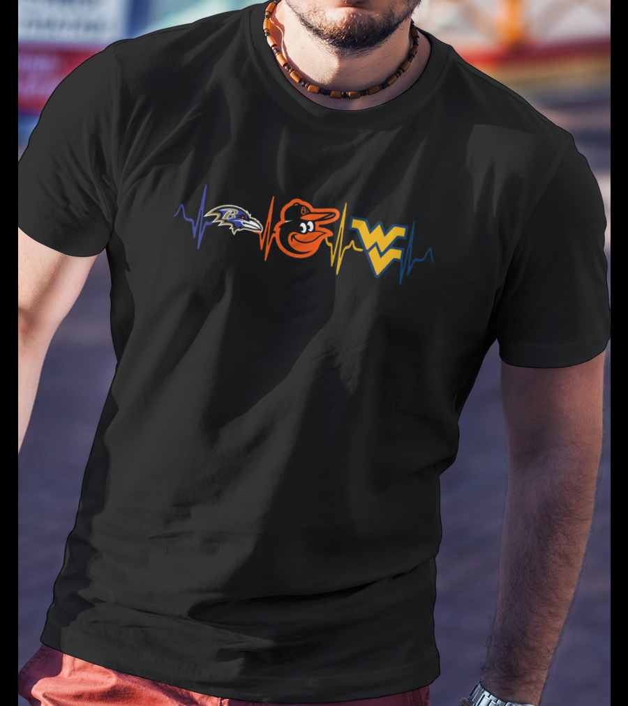 Baltimore Ravens Orioles West Virginia Mountaineers Heartbeat T-Shirt