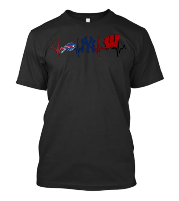 Buffalo Bills New York Yankees Wisconsin Badgers Heartbeat T-Shirt
