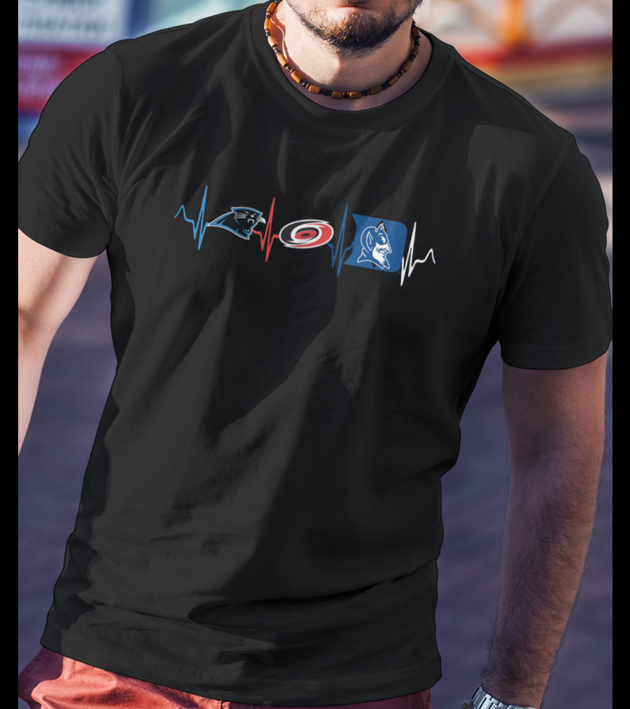 Carolina Panthers Carolina Hurricanes Duke Blue Devils Heartbeat T-Shirt