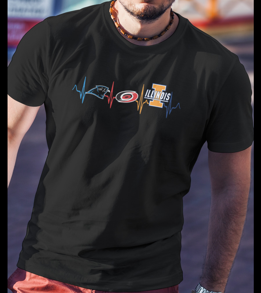 Carolina Panthers Hurricanes Illinois Fighting Illini Heartbeat T-Shirt