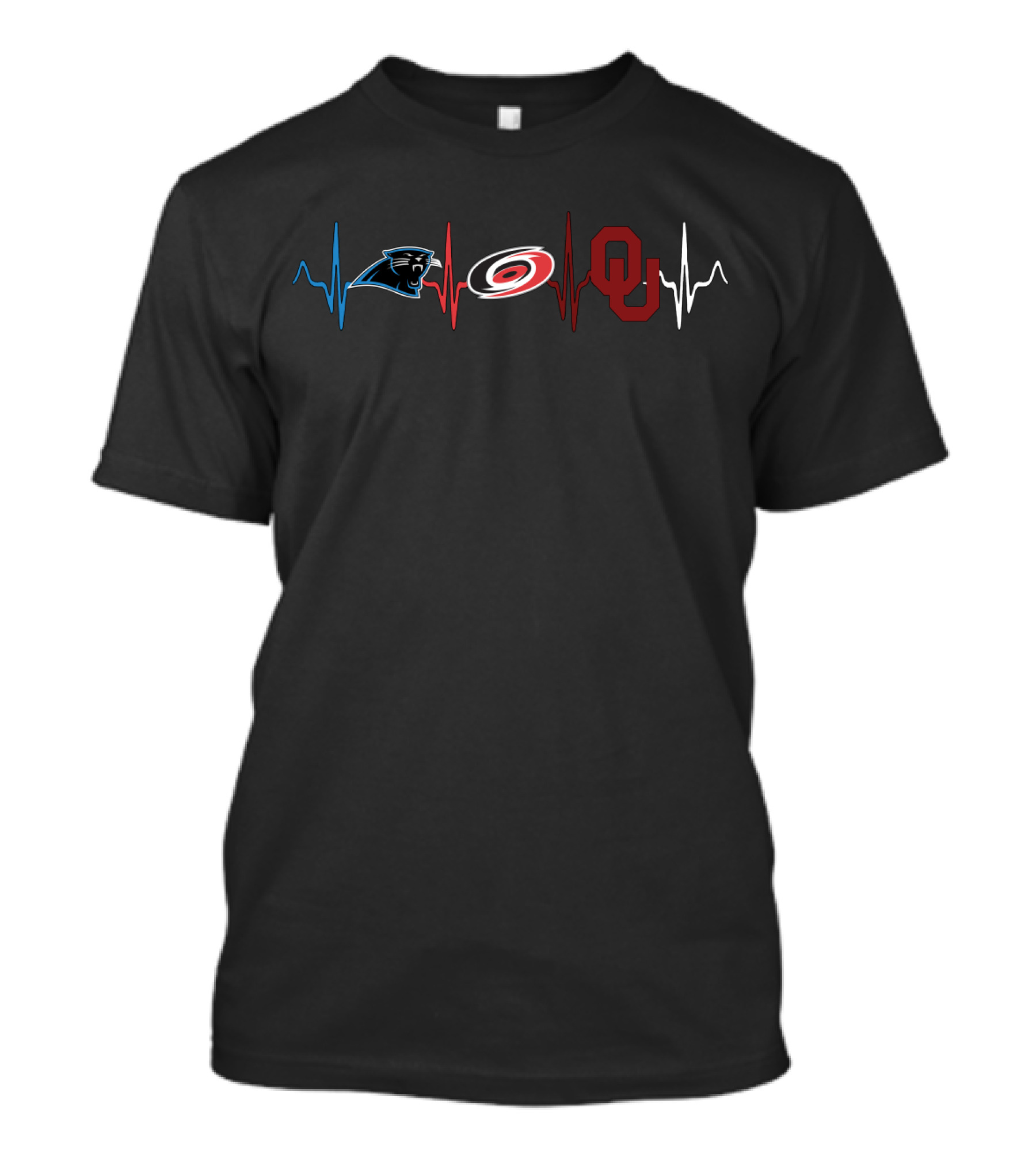 Carolina Panthers And Carolina Hurricanes With Oklahoma Sooners Heartbeat T-Shirt