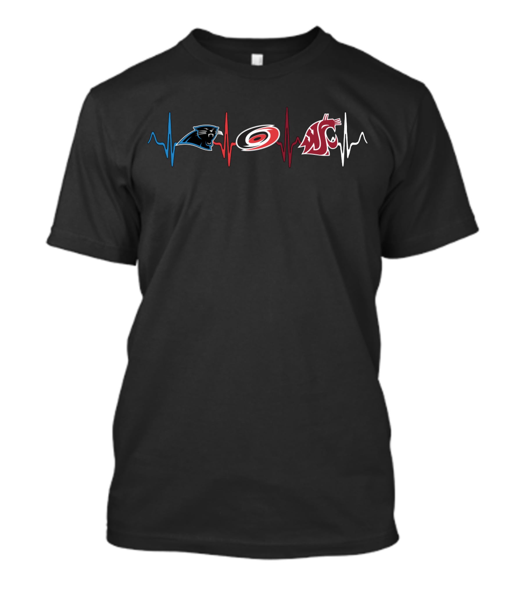 Carolina Panthers Carolina Hurricanes Washington State Cougars Heartbeat Line T-Shirt